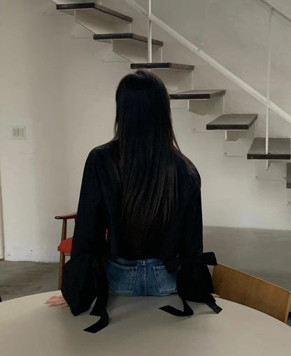 【即納】スリーブリボン ブロードブラウス