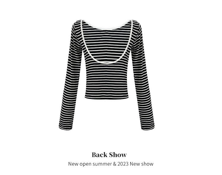 【即納】バックオープンボーダーカットソー