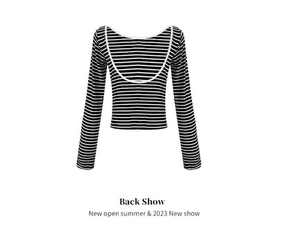 【即納】バックオープンボーダーカットソー