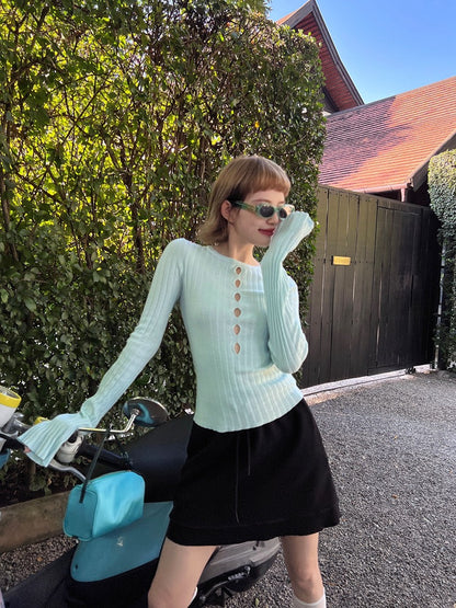 [ Influencer Recommend ]【即納】フロントカットアウトリブニットトップス