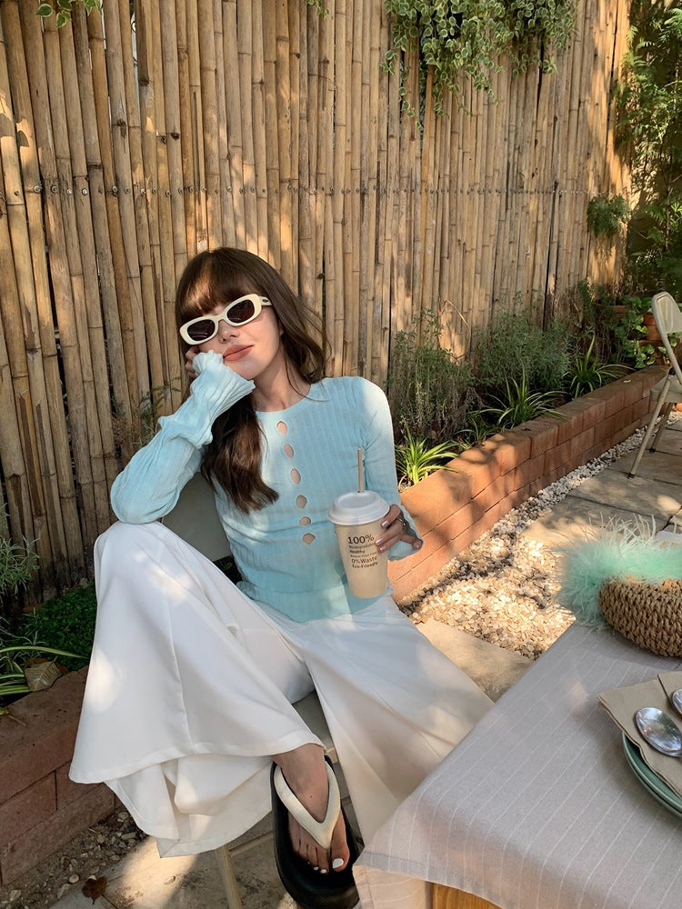 [ Influencer Recommend ]【即納】フロントカットアウトリブニットトップス