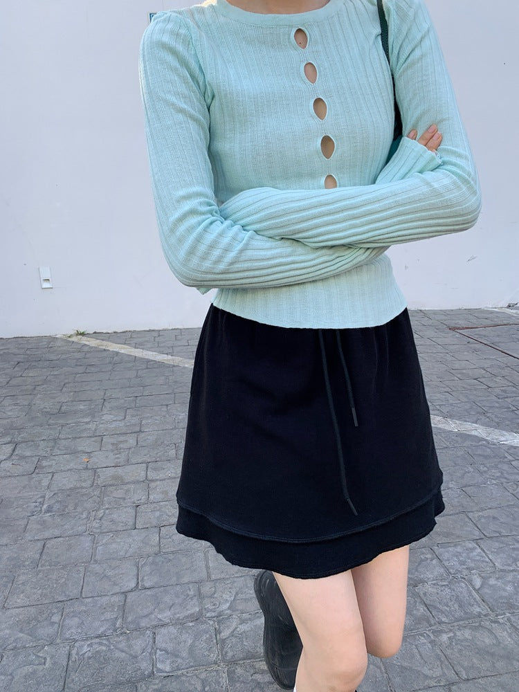 [ Influencer Recommend ]【即納】フロントカットアウトリブニットトップス