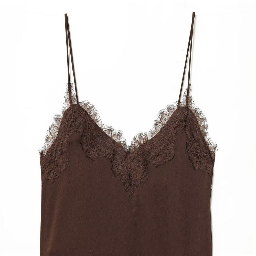 【即納】レースサテンキャミ