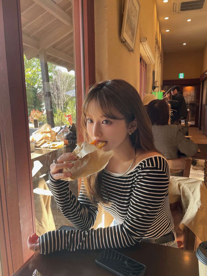 【即納】バックオープンボーダーカットソー