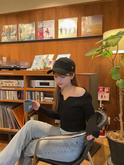 [ Influencer Recommend ]【即納】カーブネックリブニットトップス