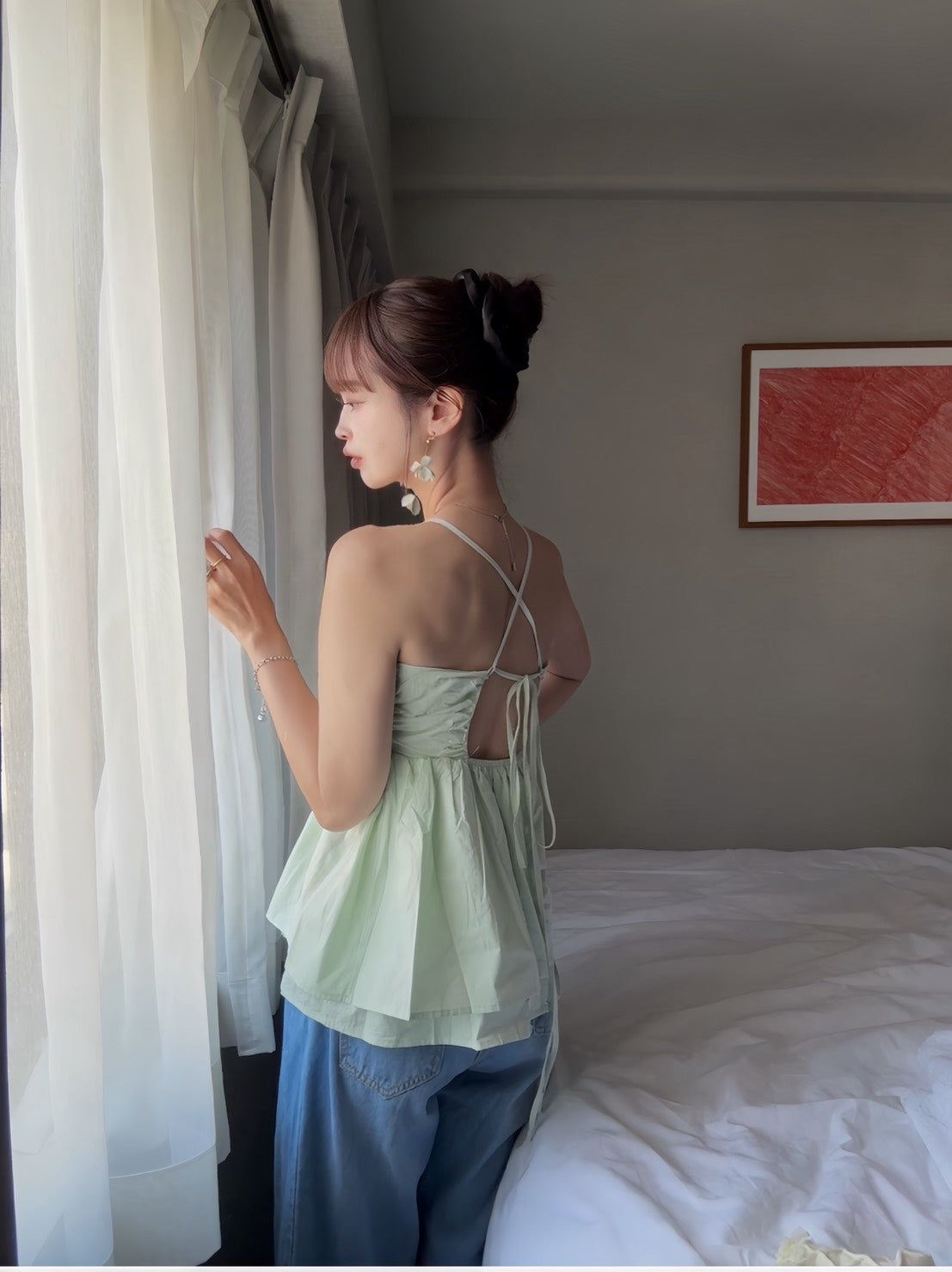 [ Influencer Recommend ]【即納】バックリボンギャザーキャミブラウス