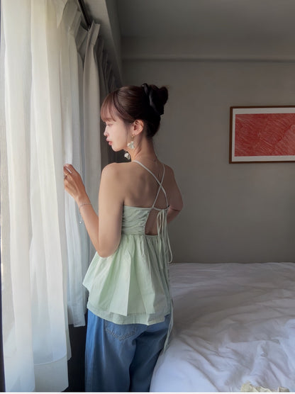 [ Influencer Recommend ]【即納】バックリボンギャザーキャミブラウス