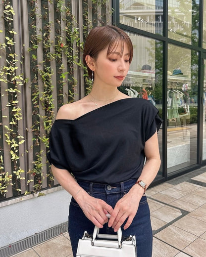 [ Influencer Recommend ]【一部即納】ギャザードレープワンショルトップス