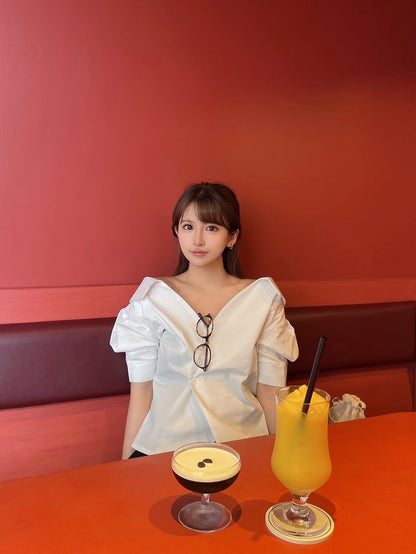[ Influencer Recommend ]【即納】アシメオープンカラーシャツ