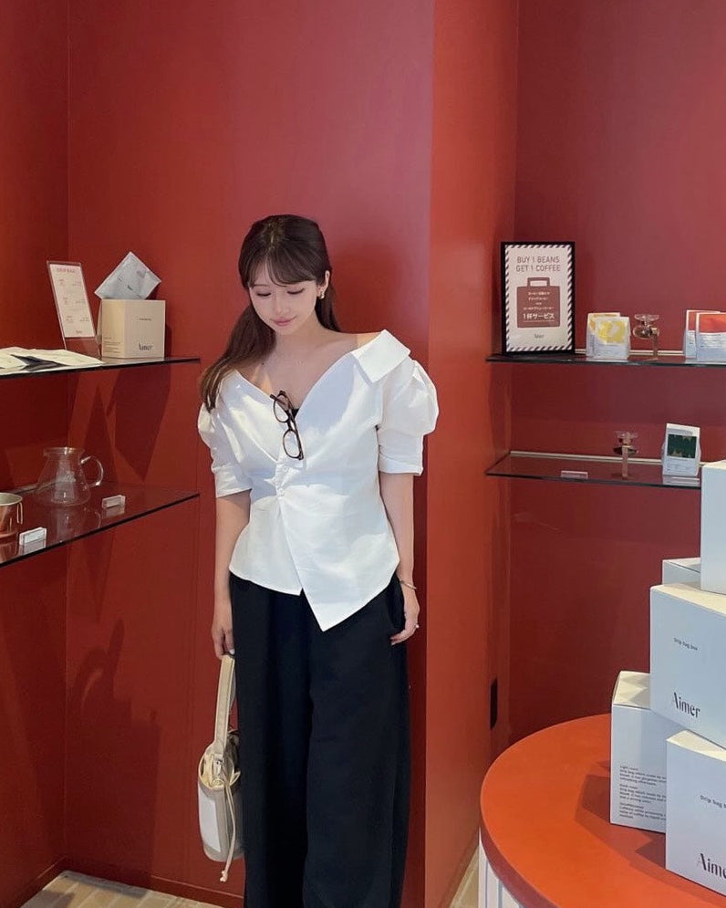 [ Influencer Recommend ]【即納】アシメオープンカラーシャツ
