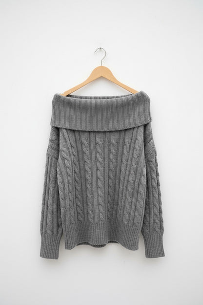 ［ SET ］ケーブルオフショルダーニットトップス×チュールティアードスカート