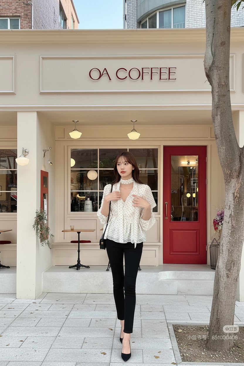 週末限定2BUY10%OFF｜【即納】クラシックドット タイネックシフォンブラウス