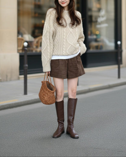 コーデュロイハイウエストタックショートパンツ