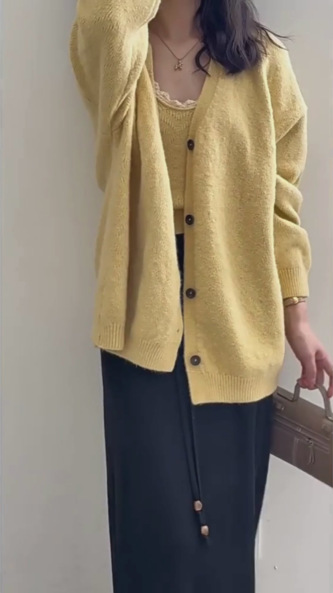 ソフトタッチニットカーデ＆レーストリムキャミトップセット