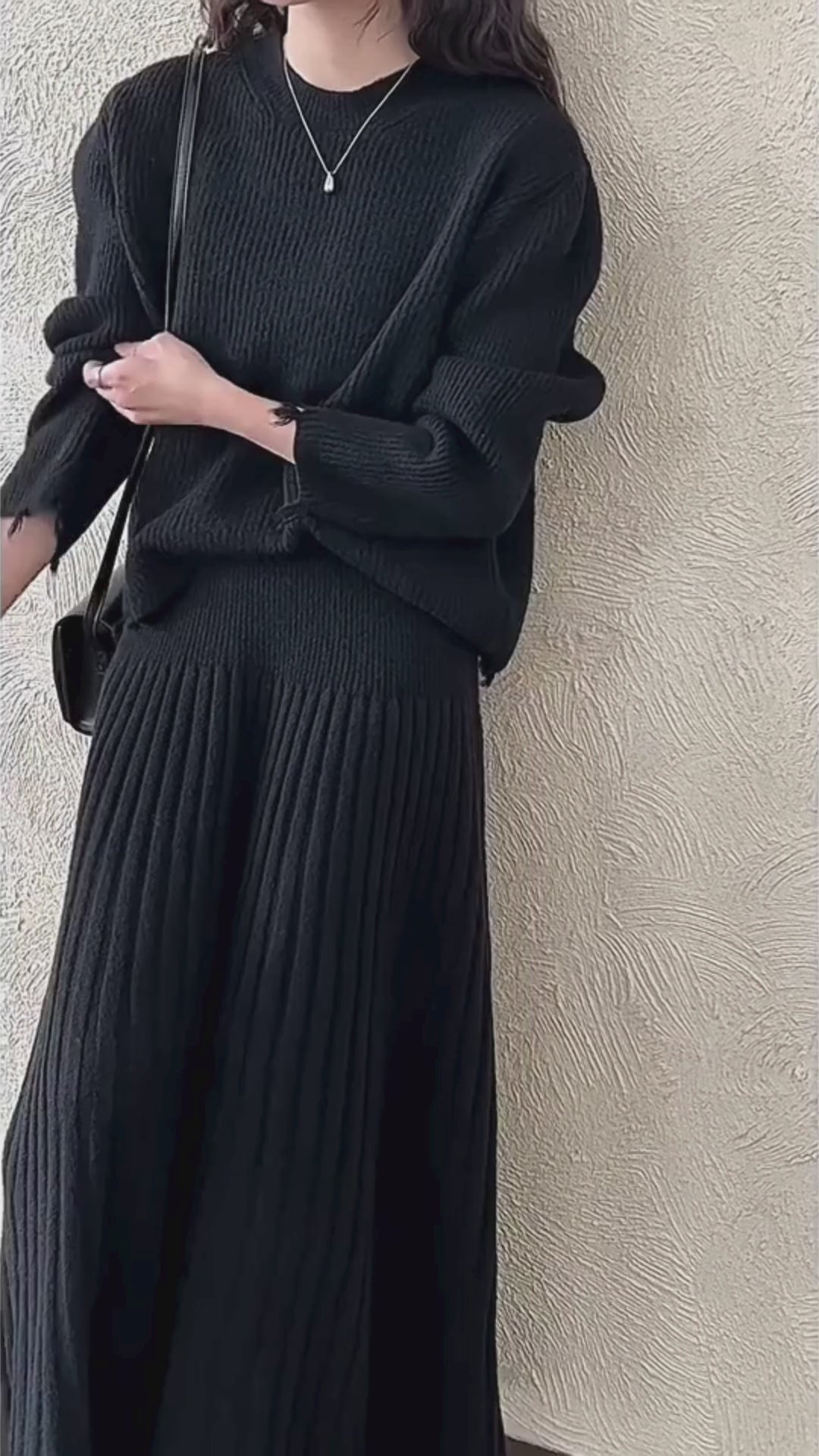 ［ SET ］ルーズフィットダメージニット×ロングスカートセット