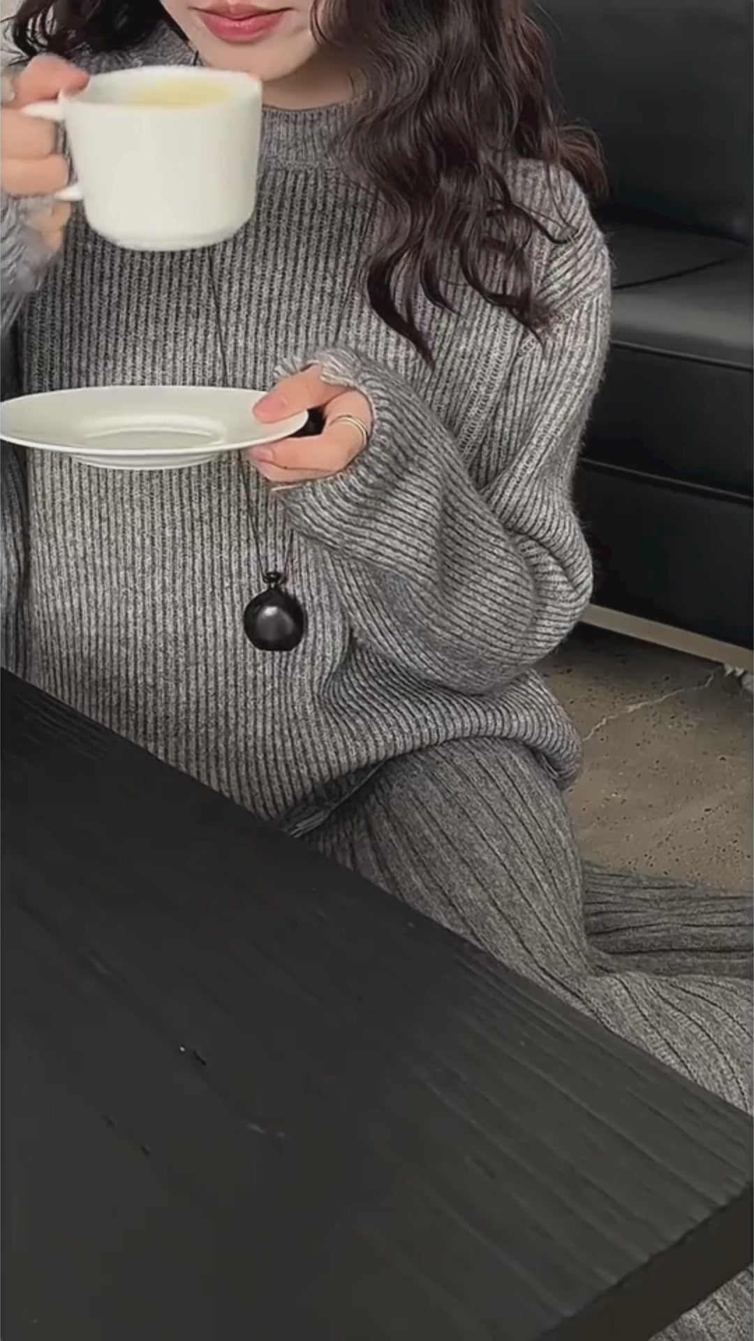 ［ SET ］ルーズフィットダメージニット×ロングスカートセット