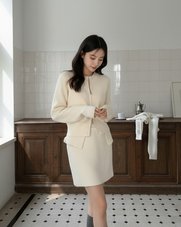 クラシックジップニット＆スカ―トセット