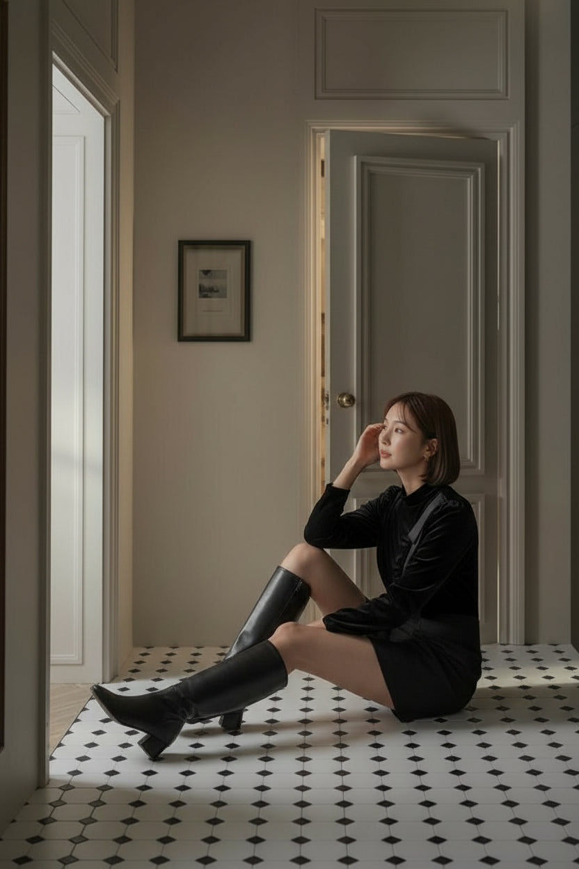 【即納】ドレープベルベット リボンネックトップス