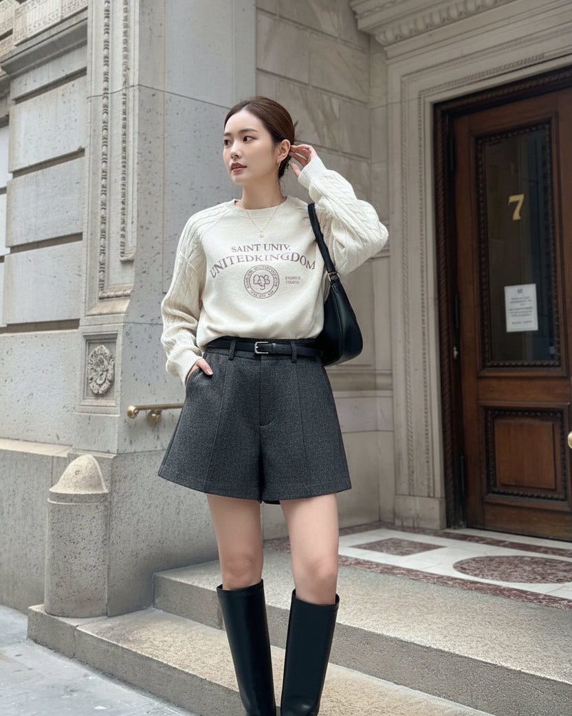 【即納】［ SET ］ケーブルスリーブロゴスウェット × ベルト付きクラシカルショートパンツ