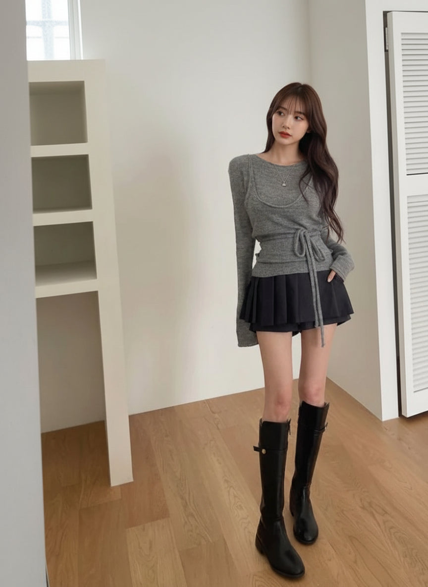 【即納】シアーニットキャミレイヤードトップス