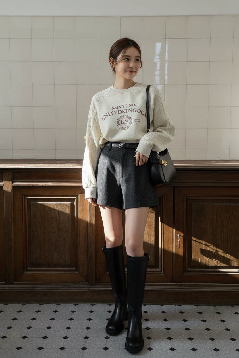 【即納】［ SET ］ケーブルスリーブロゴスウェット × ベルト付きクラシカルショートパンツ