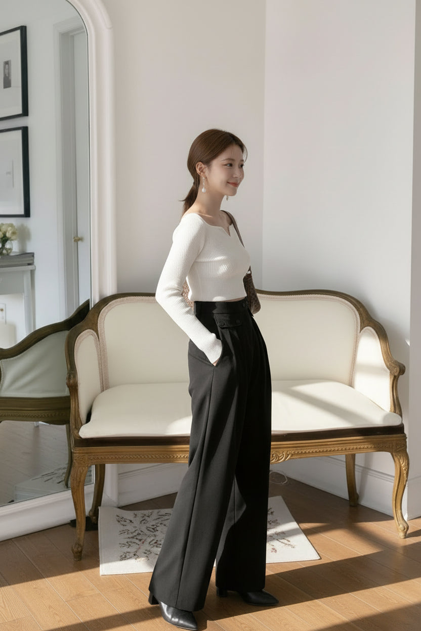 【予約】カーブネックリブニットトップス