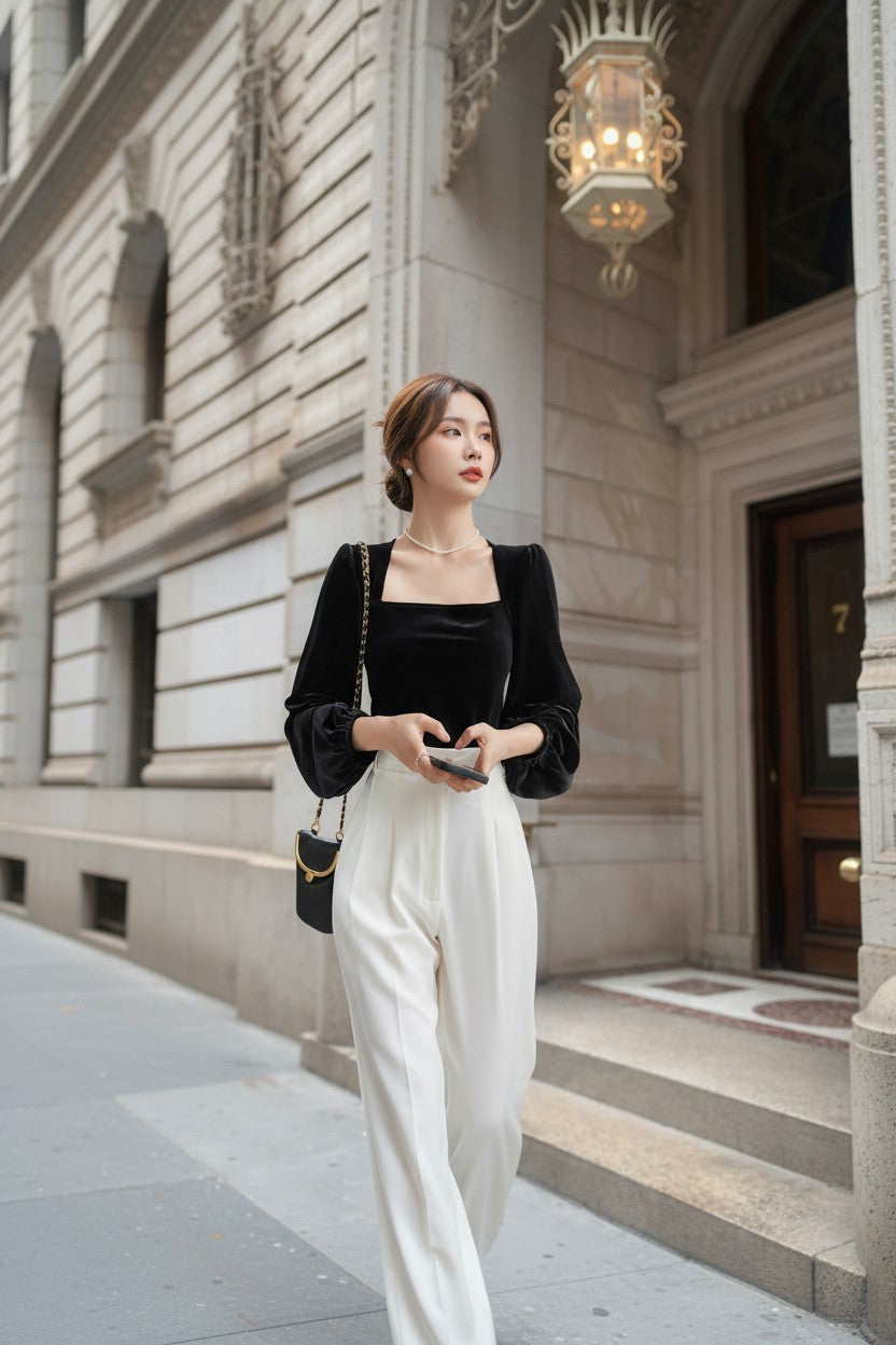 即納】スクエアネックベロアトップス – BLACKOUT