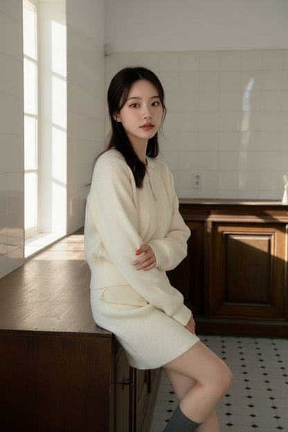 クラシックジップニット＆スカ―トセット