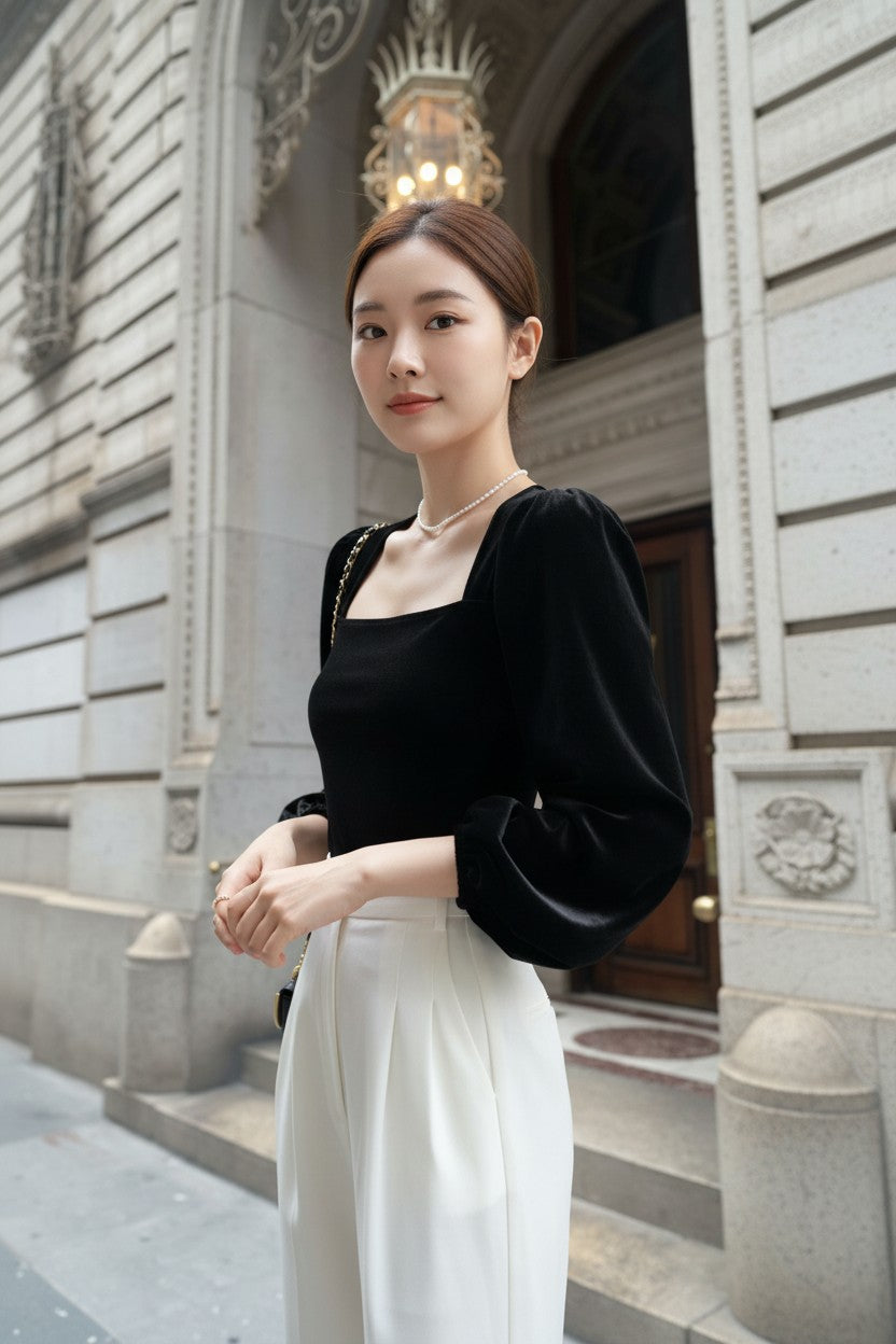 即納】スクエアネックベロアトップス – BLACKOUT