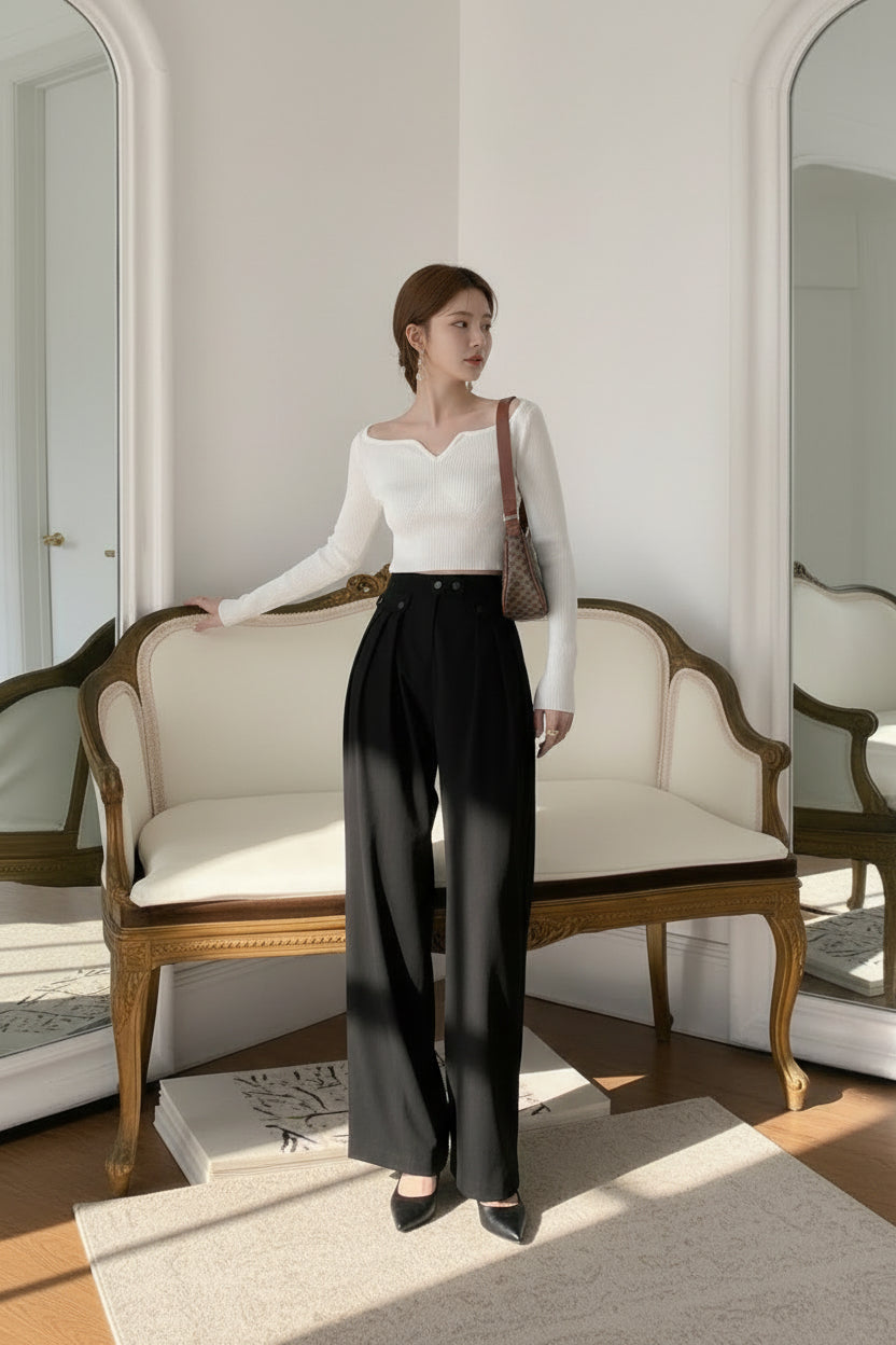 【予約】カーブネックリブニットトップス