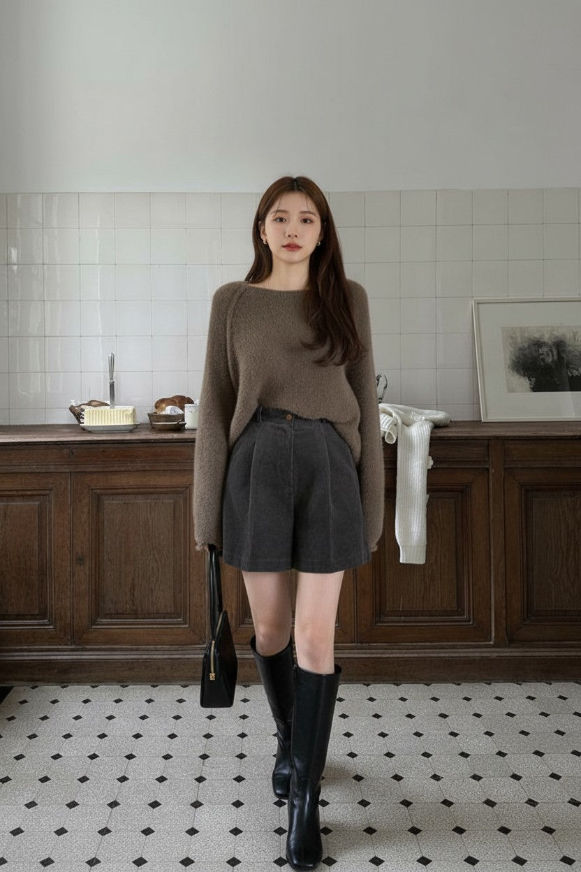 コーデュロイハイウエストタックショートパンツ