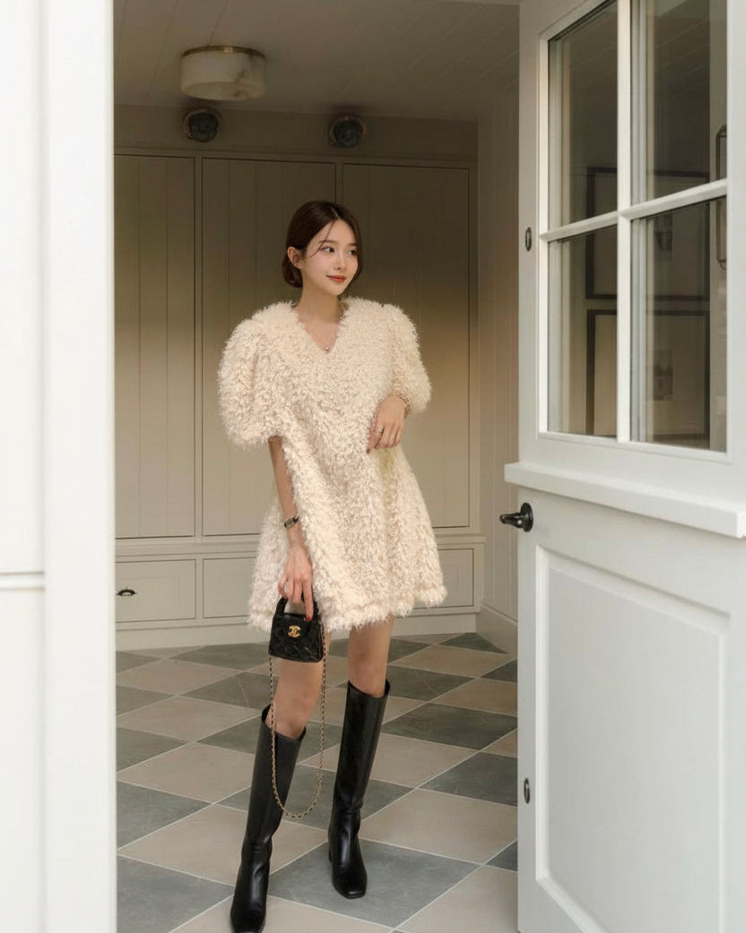 【即納】パフシャギーミニワンピース