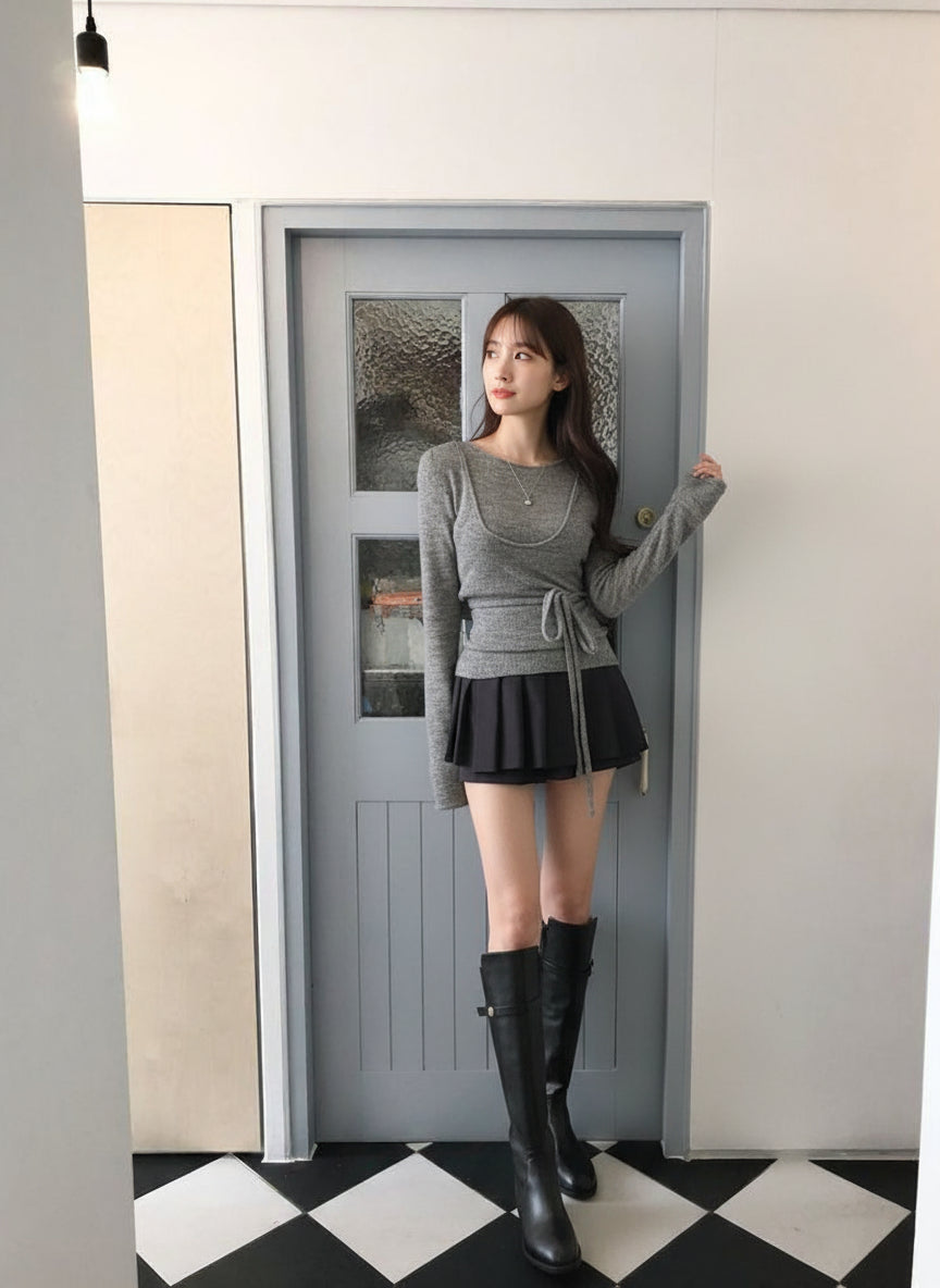 【即納】シアーニットキャミレイヤードトップス