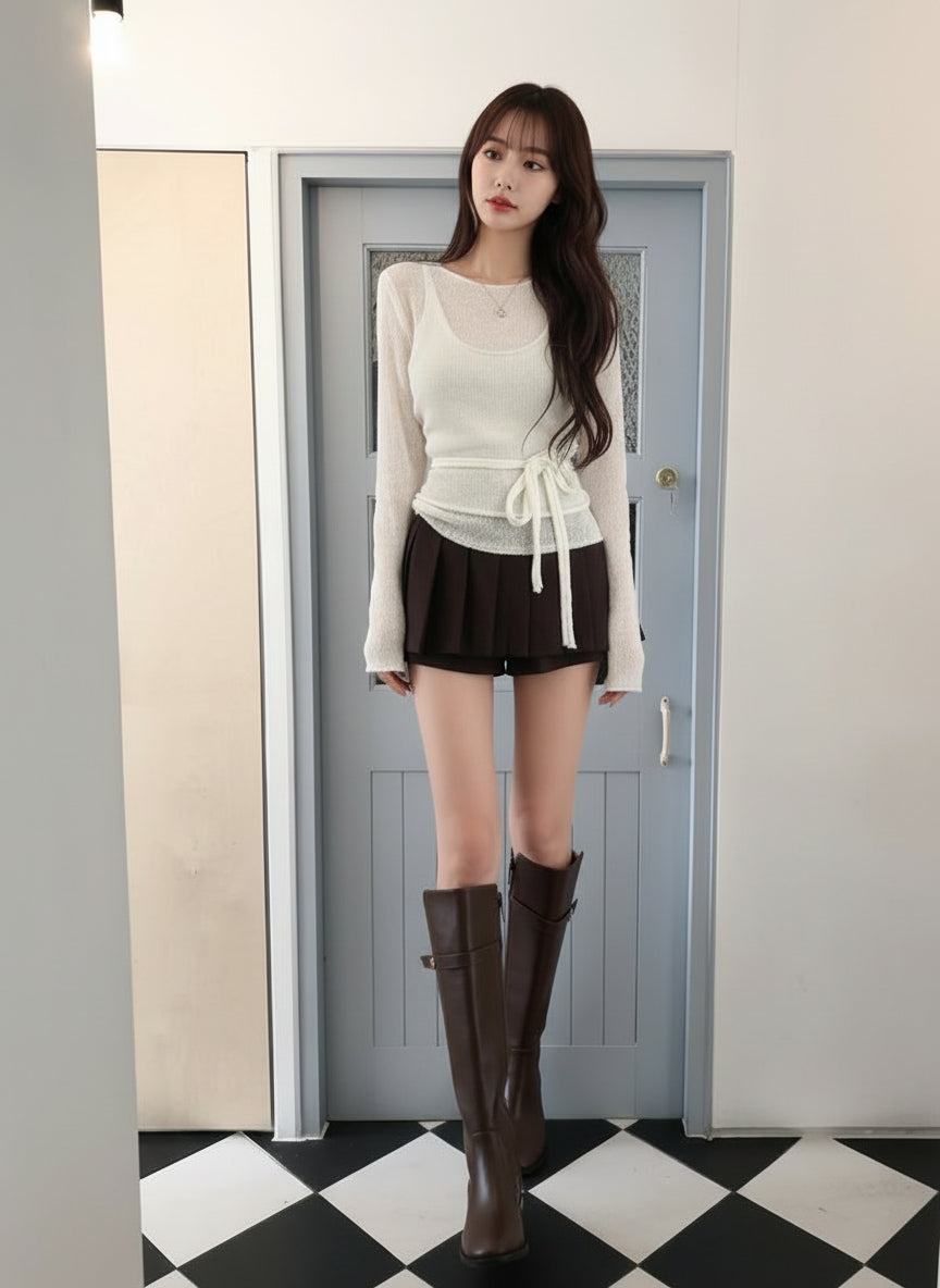 【即納】シアーニットキャミレイヤードトップス